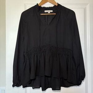 LOFT Black Ruffle Peplum Blouse XS | Long Sleeve Boho Top